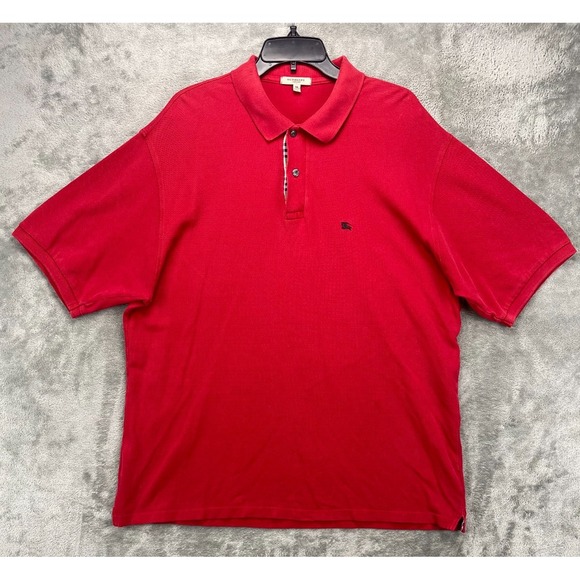 Burberry Men's Golf Polo Shirt XL Red Embroidered Short Sleeve Classic Casual - Picture 1 of 9